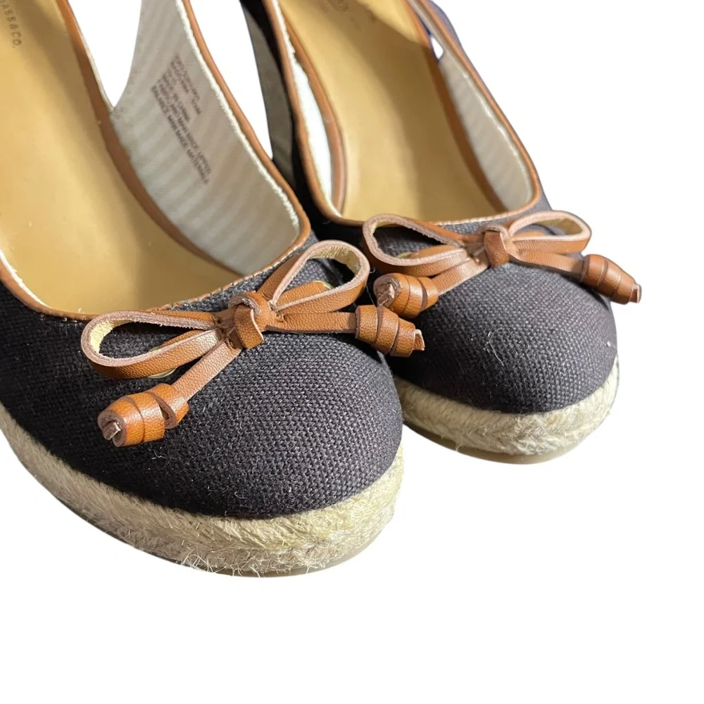 Brown Wedge Espadrille Sandals Bow 5.5 bass Kim pumps heels shoes textile